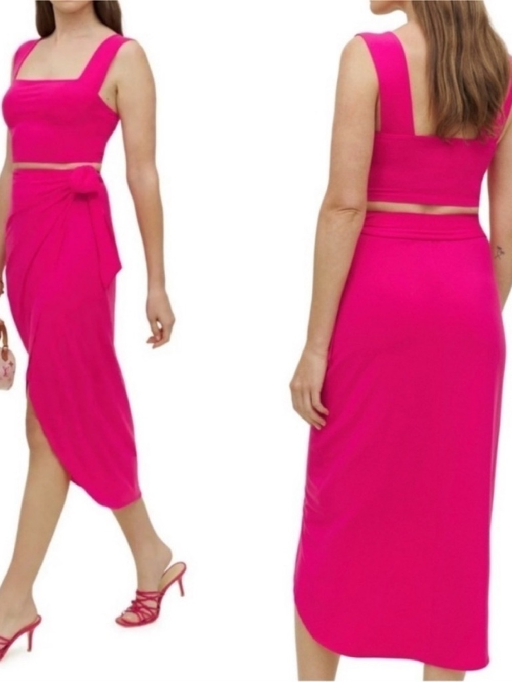 Reformation RIKA Knit‎ Wrap Tie Front Midi Skirt Corvette Pink Small